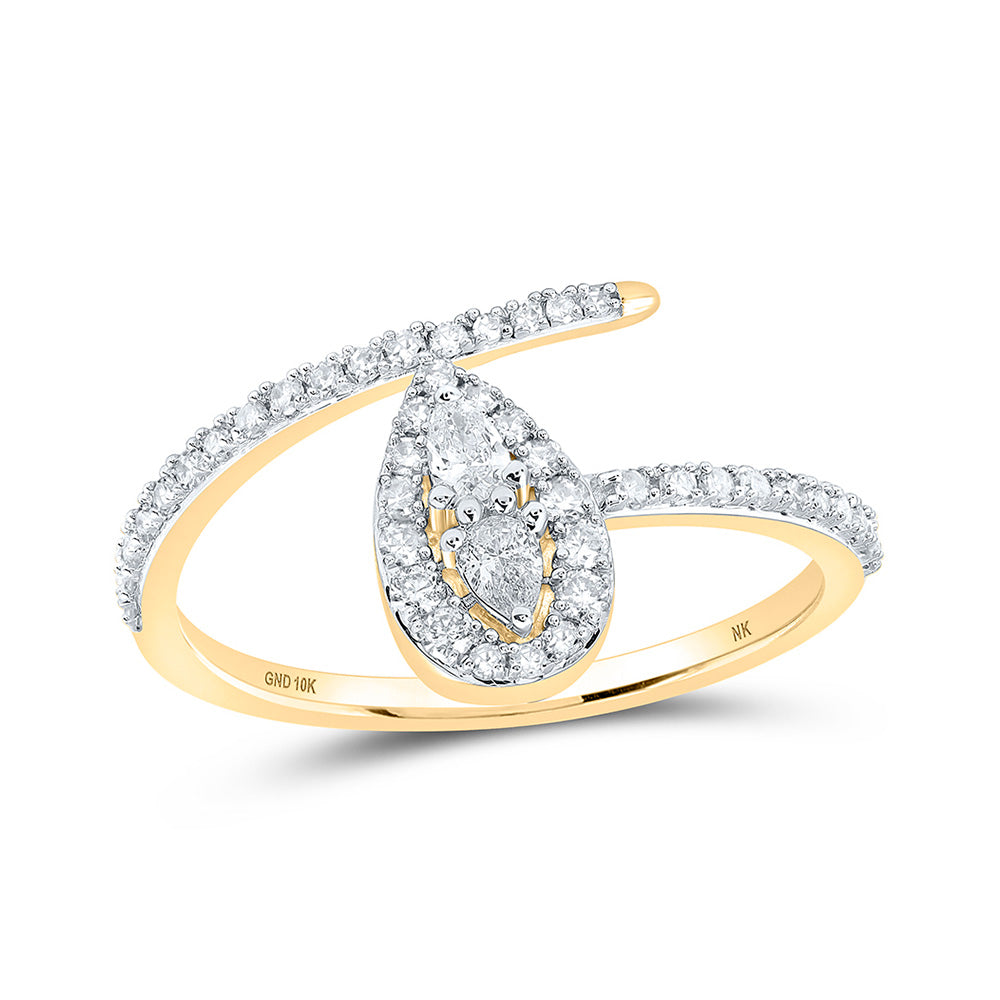 10K Yellow Or White Gold  Womens Pear Diamond Teardrop Ring 3/8 Cttw, Womens Size: 5-10