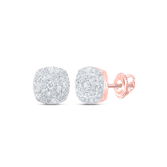 10K Yellow Or White Or Rose Gold Womens Round Diamond Square Earrings