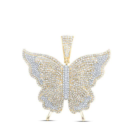 10K Yellow Gold Womens Round Diamond Butterfly Pendant 4-1/5 Cttw, Length: 1.77 In, Width: 1.82 In