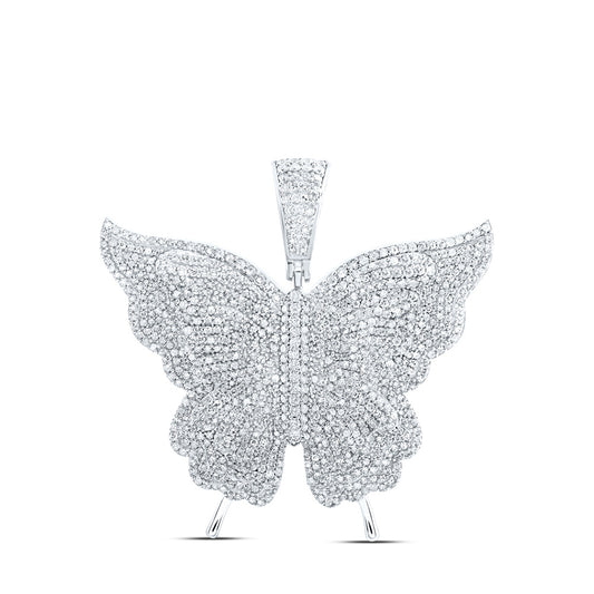10K Yellow Or White Or Rose Gold Womens Round Diamond Butterfly Pendant