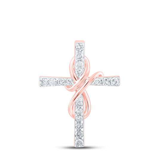 10K Yellow Or Rose Gold Womens Round Diamond Cross Pendant