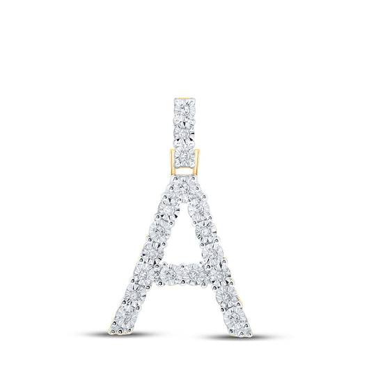 10K Yellow Gold Womens Round Diamond Initial Letter Pendant