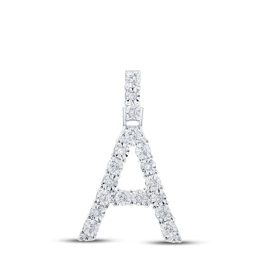 10K White Gold Womens Round Diamond Initial Letter Pendant