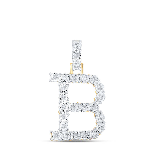 10K Yellow Gold Womens Round Diamond Initial Letter Pendant