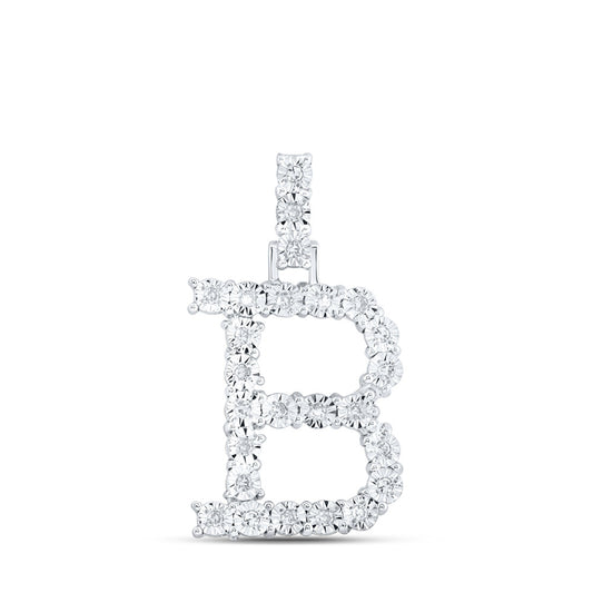 10K White Gold Womens Round Diamond B Initial Letter Pendant 1/8 Cttw, Length: 1 In, Width: 0.6 In