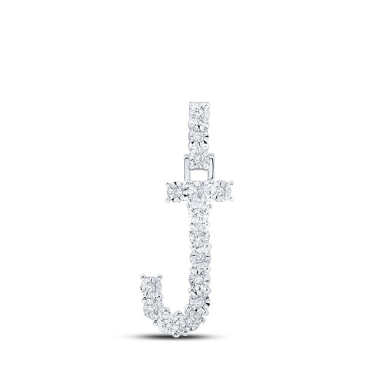 10K White Gold Womens Round Diamond Initial Letter Pendant