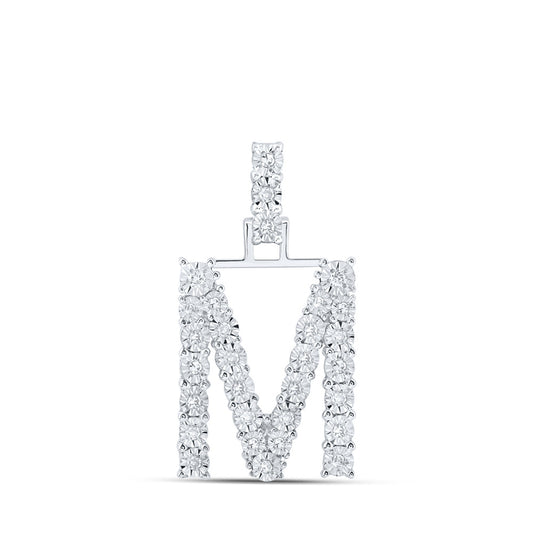 10K White Or Yellow Gold Womens Round Diamond M Initial Letter Pendant