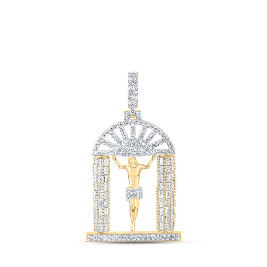 10K Yellow Gold Mens Round Diamond Jesus Charm Pendant 3-3/4 Cttw