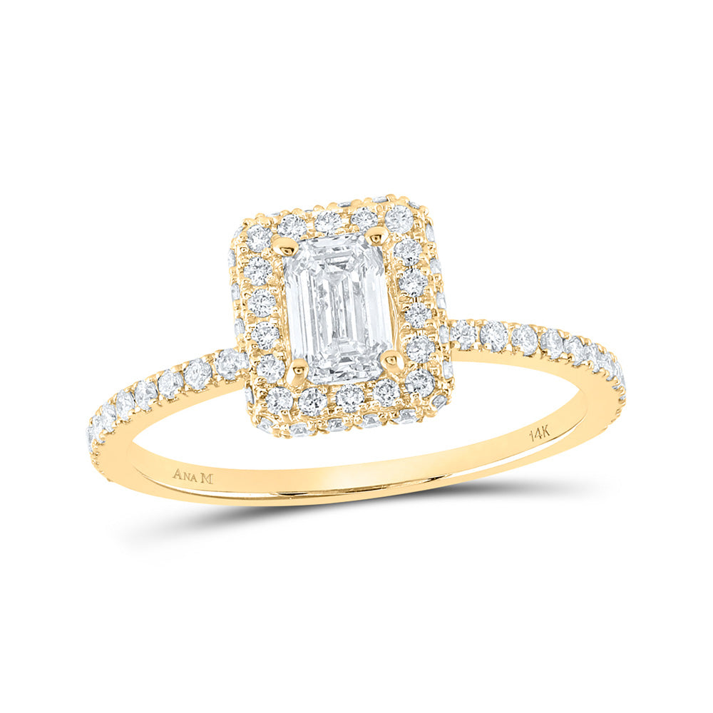 14K Yellow Or White Gold  Emerald Diamond Halo Bridal Wedding Engagement Ring 7/8 Cttw, Womens Size: 5-10