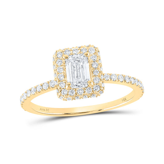 14K Yellow Or White Gold  Emerald Diamond Halo Bridal Wedding Engagement Ring 7/8 Cttw, Womens Size: 5-10