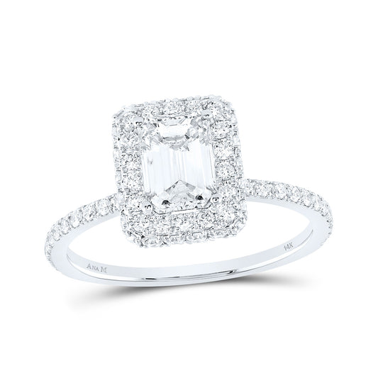 14K White Or Yellow Gold Emerald Diamond Halo Bridal Wedding Engagement Ring, Womens Size: 5-10