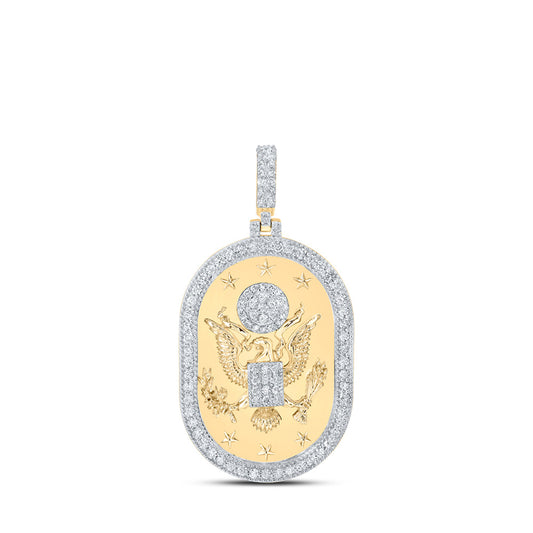 10K Yellow Gold Mens Round Diamond Presidential Eagle Charm Pendant 1-3/8 Cttw