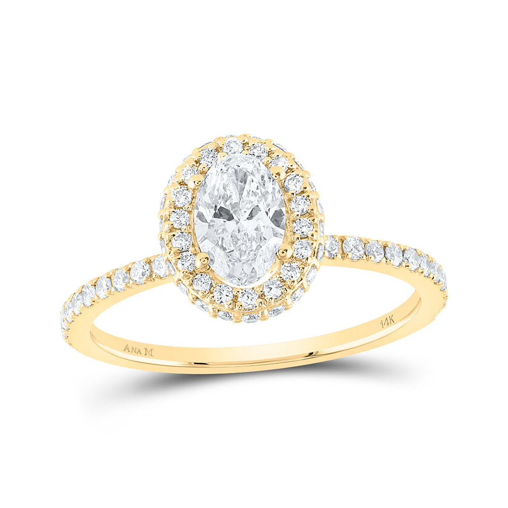 14K White Or Yellow Gold Oval Diamond Halo Bridal Wedding Engagement Ring , Womens Size: 5-10