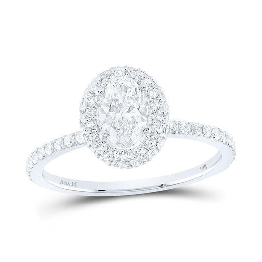 14K White Or Yellow Gold Oval Diamond Halo Bridal Wedding Engagement Ring , Womens Size: 5-10