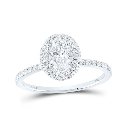 14K White Gold Oval Diamond Halo Bridal Wedding Engagement Ring 1-1/2 Cttw, Womens Size: 5-10