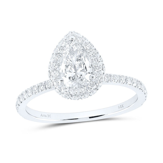 14K White Gold Pear Diamond Slender Halo Bridal Wedding Engagement Ring 1 Cttw, Womens Size: 5-10