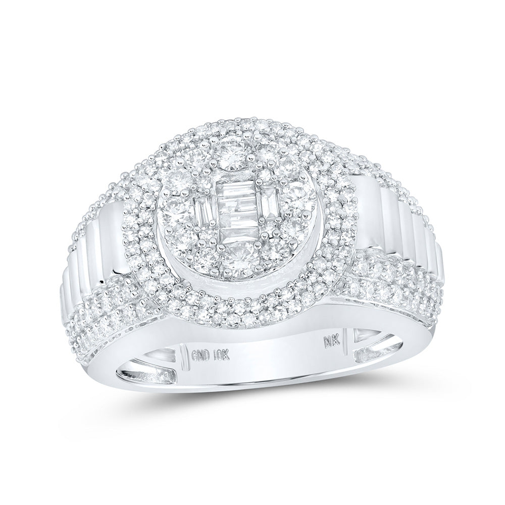 10K Yellow Or White Gold  Mens Round Diamond Circle Cluster Ring 1-5/8 Cttw, Mens Size: 7-13