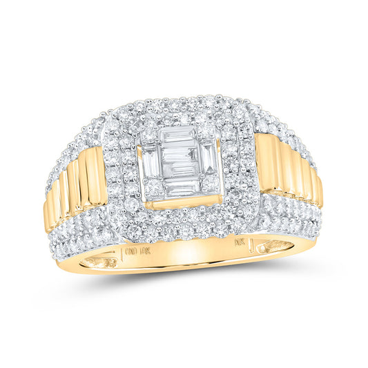 10K Yellow Gold Mens Round Diamond Square Ring 1-1/2 Cttw, Mens Size: 7-13