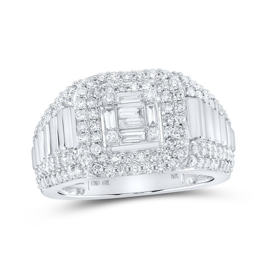 10K Yellow Or White Gold  Mens Baguette Diamond Square Ring 1-1/2 Cttw, Mens Size: 7-13