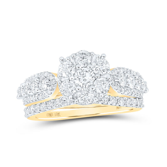 10K Yellow Gold Round Diamond Halo Bridal Wedding Ring Band Set 1-3/4 Cttw, Womens Size: 5-10