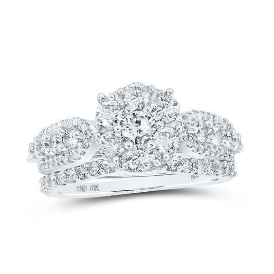 10K Yellow Or White Or Rose Gold Round Diamond Halo Bridal Wedding Ring Band Set, Womens Size: 5-10