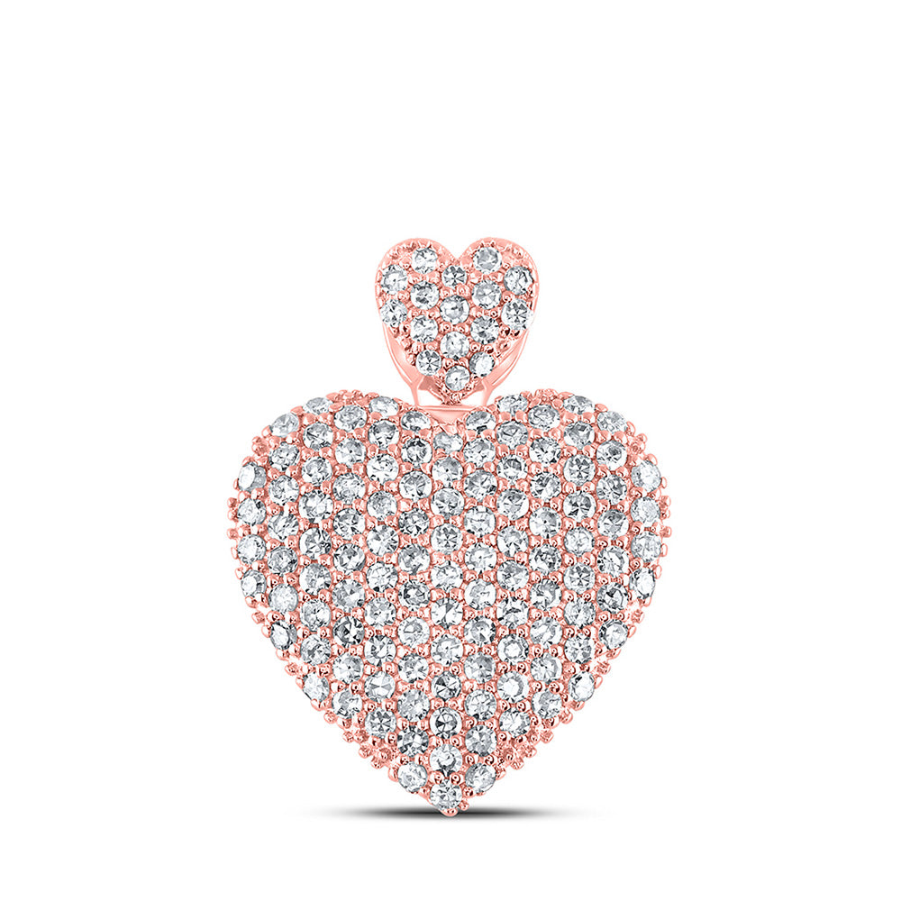 10K Yellow Or White Or Rose Gold Womens Round Diamond Heart Pendant