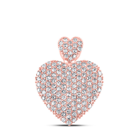 10K Yellow Or White Or Rose Gold Womens Round Diamond Heart Pendant