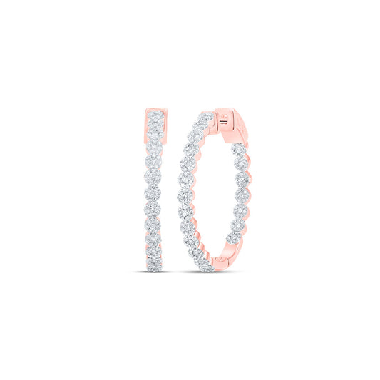 10K Yellow Or White Or Rose Gold Womens Round Diamond Inside Outside Hoop Earrings