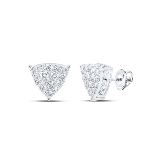 10K White Or Yellow Gold Womens Round Diamond Triangle Earrings