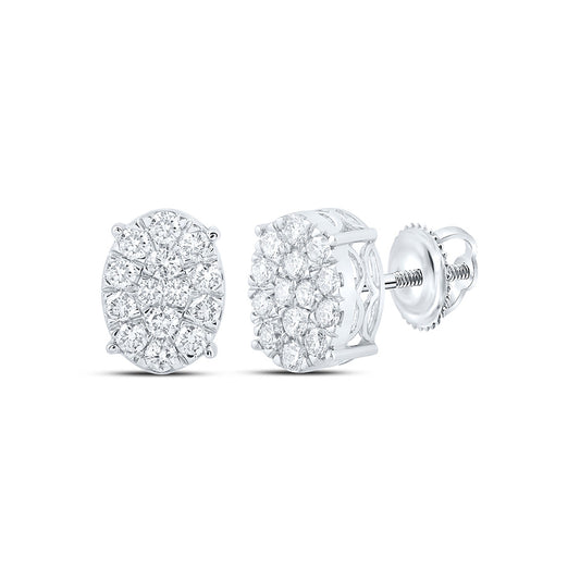 10K White Or Yellow Gold Womens Round Diamond Oval Earrings