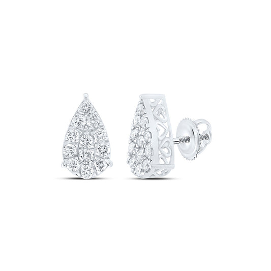10K White Or Yellow Gold Womens Round Diamond Teardrop Earrings