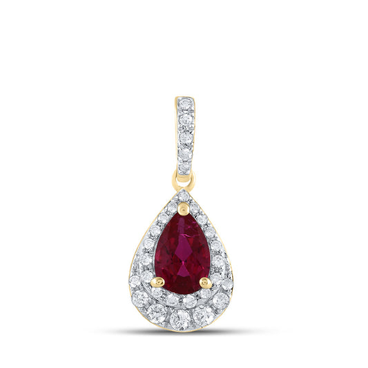 14K Yellow Gold Womens Pear Ruby Diamond Teardrop Pendant 5/8 Cttw