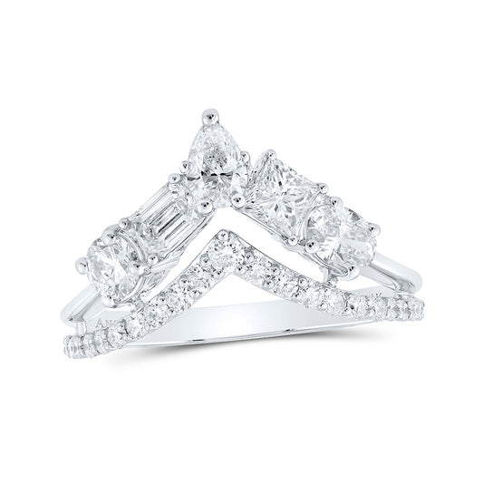 14K Yellow Or White Gold  Womens Princess Diamond Chevron Fashion Ring 1-3/8 Cttw, Womens Size: 5-10