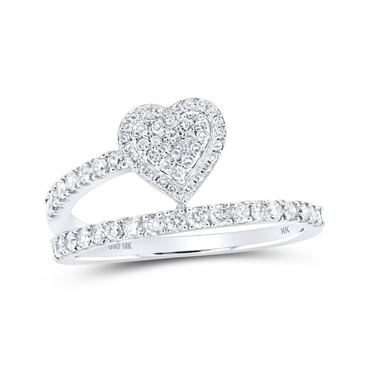 10K White Gold Womens Round Diamond Heart Ring 1/2 Cttw, Womens Size: 5-10