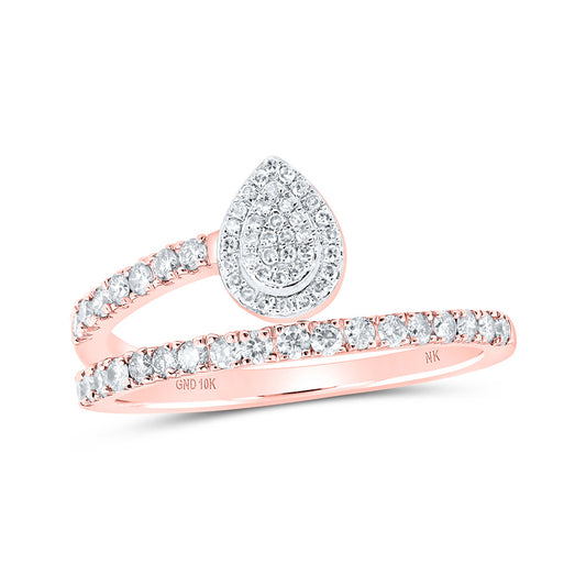 10K Yellow Or White Or Rose Gold Womens Round Diamond Teardrop Band Ring , Womens Size: 5-10