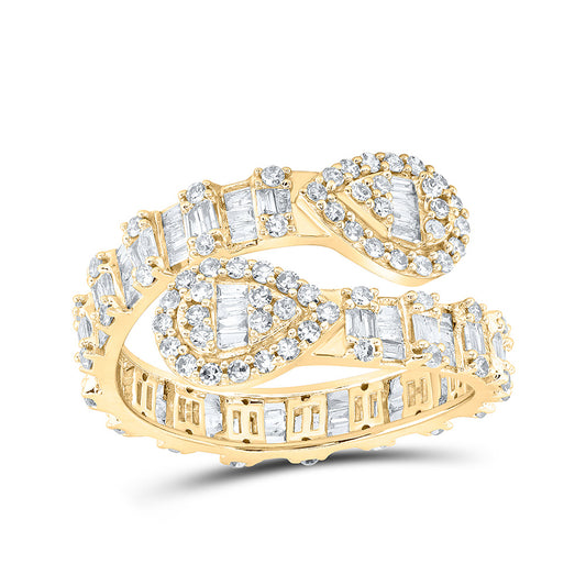 10K Yellow Gold Womens Baguette Diamond Pear Cuff Band Ring 1 Cttw, Womens Size: 5-10
