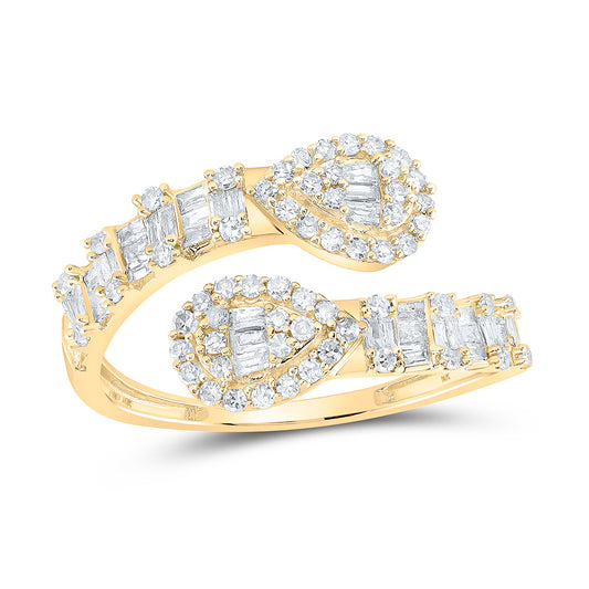 10K Yellow Gold Womens Round Diamond Pear Cuff Band Ring 5/8 Cttw, Womens Size: 5-10