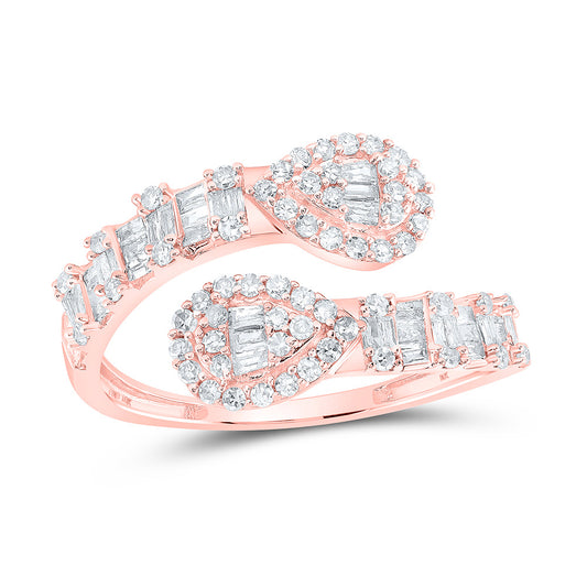 10K Yellow Or Rose Gold Womens Round Diamond Pear Cuff Band Ring , Womens Size: 5-10