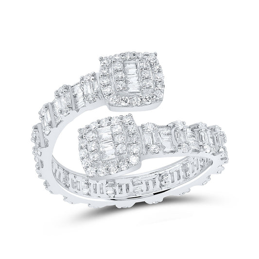 10K White Or Yellow Gold Womens Baguette Diamond Cushion Cuff Band Ring , Womens Size: 5-10