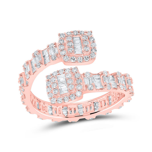 10K Rose Gold Womens Round Diamond Cushion Cuff Band Ring 1 Cttw, Womens Size: 5-10