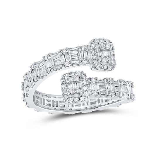 10K White Or Yellow Gold Womens Baguette Diamond Square Cuff Band Ring , Womens Size: 5-10