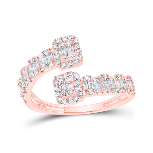 10K Yellow Or Rose Gold Womens Baguette Diamond Square Cuff Band Ring , Womens Size: 5-10