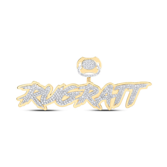 10K Yellow Gold Mens Round Diamond RUGRATT Charm Pendant 2-5/8 Cttw, Length: 1.14 In, Width: 2.95 In