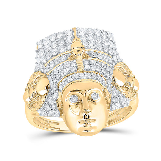 10K Yellow Gold Mens Round Diamond Pharaoh Fashion Ring 1 Cttw, Mens Size: 7-13