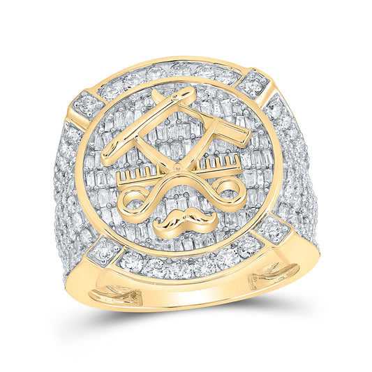 10K Yellow Gold Mens Baguette Diamond Barber Circle Ring 3-1/2 Cttw, Mens Size: 7-13