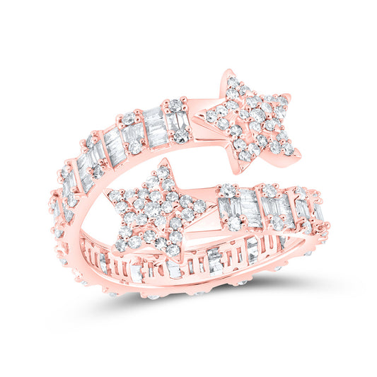 10K Yellow Or White Or Rose Gold Womens Round Diamond Star Cuff Band Ring , Womens Size: 5-10
