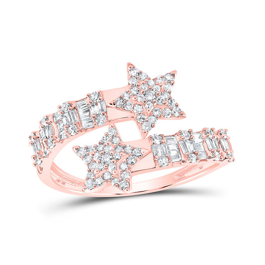 10K Yellow Or White Or Rose Gold Womens Round Diamond Star Cuff Band Ring , Womens Size: 5-10