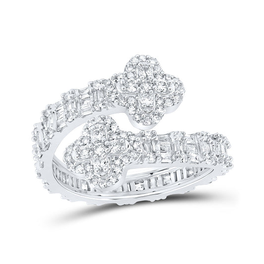 10K White Gold Womens Round Diamond Quatrefoil Cuff Band Ring 1 Cttw, Womens Size: 5-10