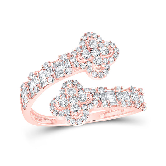 10K Rose Gold Womens Round Diamond Quatrefoil Cuff Band Ring 3/4 Cttw, Womens Size: 5-10