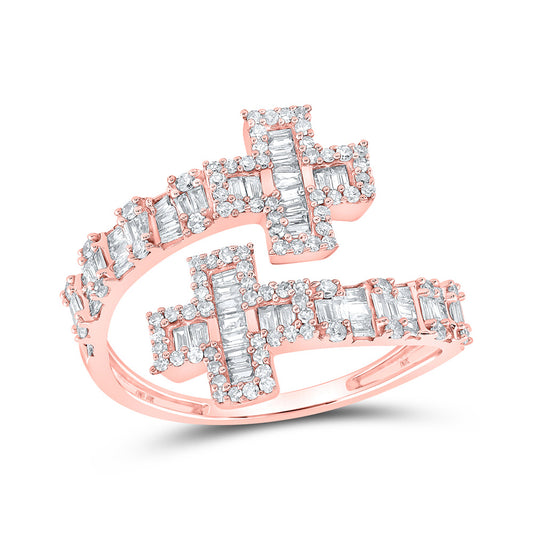 10K Yellow Or White Or Rose Gold Womens Round Diamond Cross Cuff Band Ring , Womens Size: 5-10